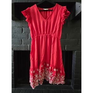 Solitaire Eyelet Floral design Ruffle sleeved mini dress womens size Medium